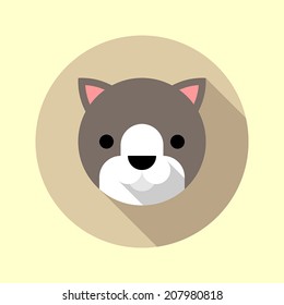 Cute kitten icon. Flat long shadow design. Animal icons series.