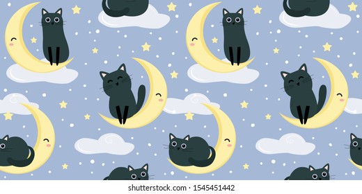 cute kitten illustration in seamless pattern