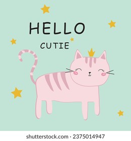 cute kitten illustration vector design for kids tee