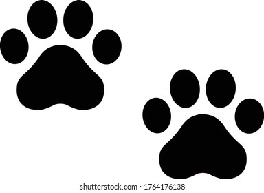 Cute kitten or kitty cat paw prints simple black vector silhouette