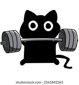 Cute Kitten Lifting Weights, Black Cat with Dumbbells, Cute Workout Cat, Feline Fitness Fun, Active Cat with Weights