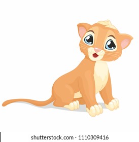 Cute Kitten, Little Lion Cub, Kind, Beautiful Eyes, Predator, Picture For Children, Illustration For A Book, Fairy Tale