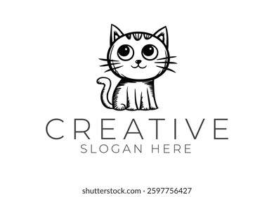 Cute kitten logo design perfect for pet shops or children's products. Simple and adorable vector
