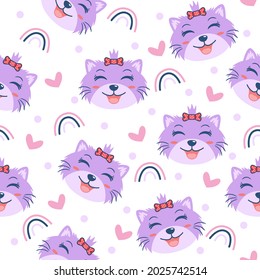 Cute kitten with love pattern illustration design