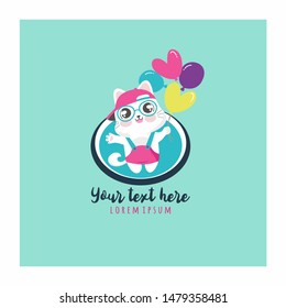 Cute Kitten Lovely Cat Vector Set Use Short Suspender holding balloons