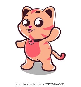 ilustración vectorial de mascota de gatito lindo con una campana