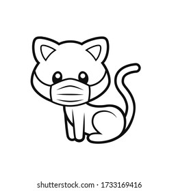 Gatito lindo con vectores de máscara Ilustración en blanco