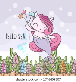 Ilustración de patrones sin fisuras de la sirena de gatito de corte para niños