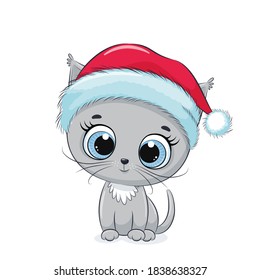 Cute kitten. Merry Christmas design.