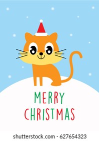 cute kitten merry christmas greeting vector