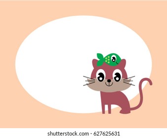cute kitten message card with fish