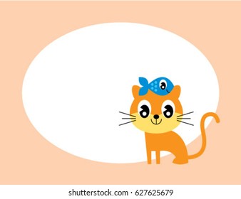 cute kitten message card with fish