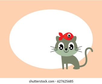 cute kitten message card with fish