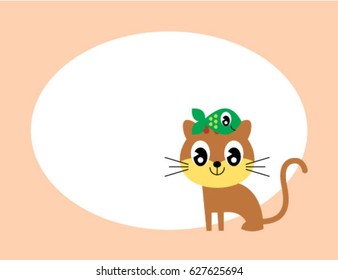 cute kitten message card with fish