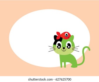 cute kitten message card with fish