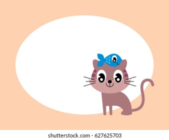 cute kitten message card with fish