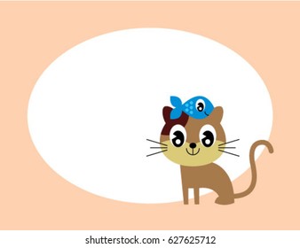 cute kitten message card with fish