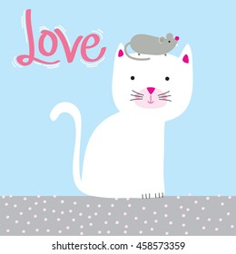 Cute kitten and mouse with love
