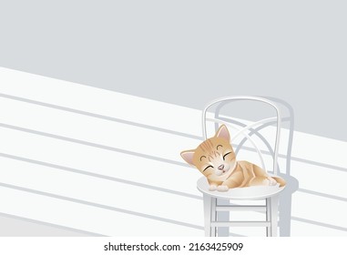 A cute kitten is napping comfortably on a white chair.vector illustration
