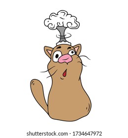 Cute kitten with a nuclear explosion on its head.Vector children's design for greeting cards, banners.