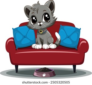Cute Kitten on Sofa Cartoon, and feel relex 