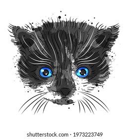 cute kitten on a white background is suitable for printing on T-shirts