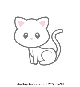 Cute Kitten with Outline Vector Illustration on White