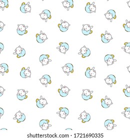 Cute kitten pattern. Illustration of a cute white kittens sitting in the tea cups on a white background. Vector 8 EPS.