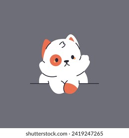 Cute kitten peeking over a blank sign vector cartoon character illustration isolated on background.