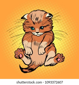 Cute kitten, pet cat. Comic book cartoon pop art retro illustration