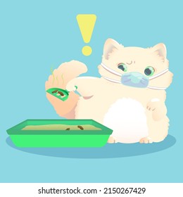 cute kitten picking up poop