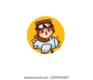 cute kitten pilot a ride airplane illustration