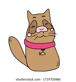 Cute kitten con un collar rosado. Diseño infantil vector para tarjetas de felicitación, banners.