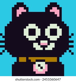 Cute kitten pixel art cat animal character, avatar, cartoon vector icon, game user web profile, 8-bit, social net pet portrait, minimalistic fashion, vector cryptoart background.