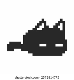 cute kitten pixel vector, sitting. white background. black and white.