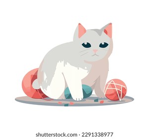 Cute kitten playing with a red ball icon isolated