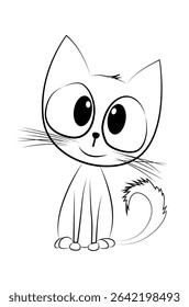 Desenho de linha de gato bonitinho gatinho bonito isolado no fundo branco - ilustração vetorial