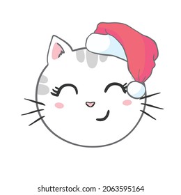 Un gatito lindo con un sombrero de santa. Un gato gracioso. La ilustración navideña puede utilizarse para tarjetas de felicitación, libros de coloreado y papelería.