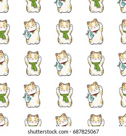 Cute kitten seamless pattern design with white background. Vector illustration