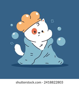 Cute kitten in shower vector cartoon character illustration isolated on background.