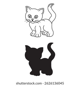Cute Kitten Silhouette Art in Black and White