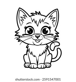Cute Kitten Silhouette Icon – Adorable Cartoon Cat Vector Illustration for Pet, Animal, and Design Projects