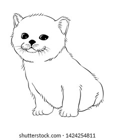 Cute Kitten Simple Line Art Illustration, Hand Drawn Sketch, Isolated Vector