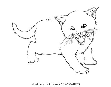 Cute Kitten Simple Line Art Illustration, Hand Drawn Sketch, Isolated Vector