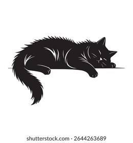 Cute kitten sleeping Black and white Isolated vector illustration.