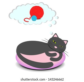 Cute kitten sleeping on the pillow and dreaming. 