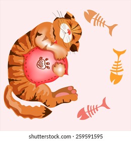 Cute kitten sleeping on the pink pillow 