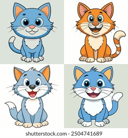 Cute kitten smile cartoon. Cat bundle concept isolated premium vector illustration. Flat cartoon style