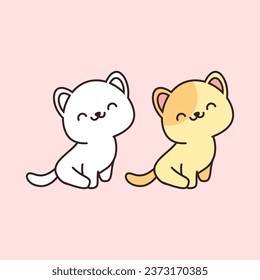 Cute kitten smiling kawaii kitten and kitten for coloring page