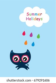cute kitten summer holiday vector